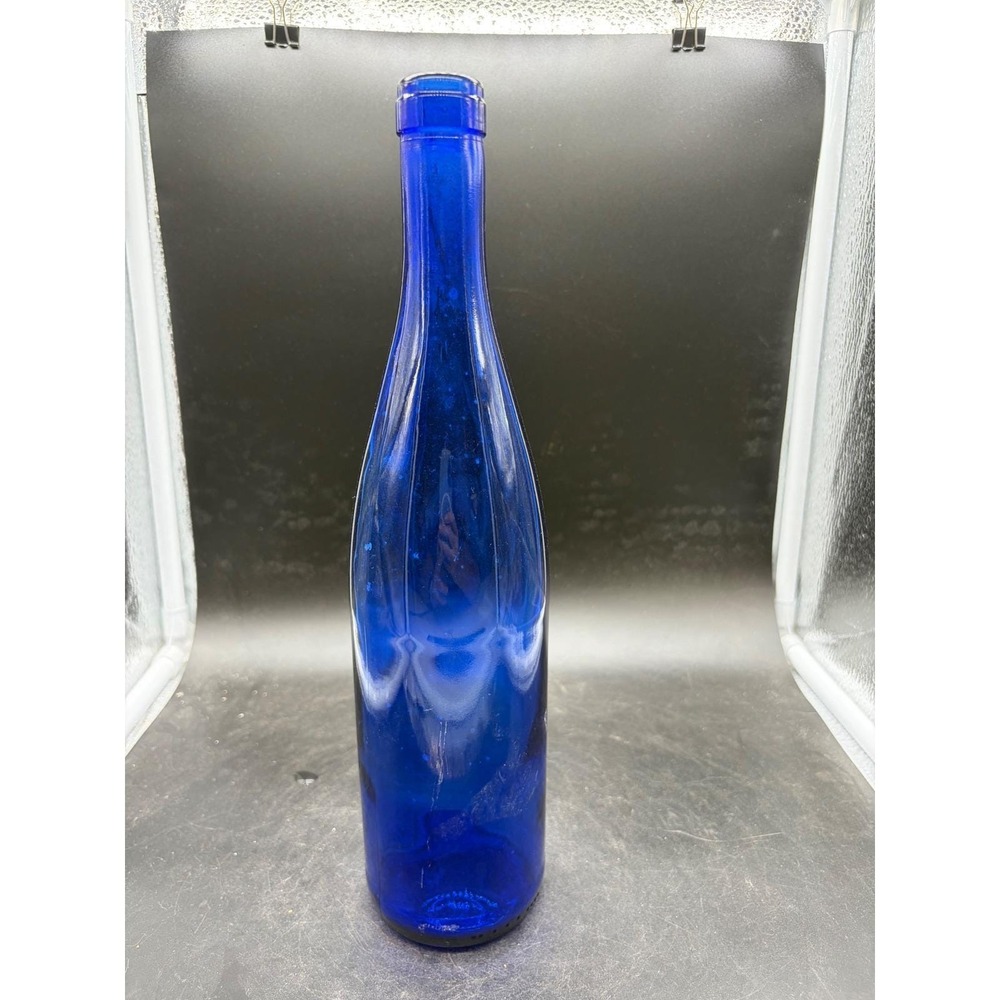 Vintage Cobalt Blue Glass Wine Bottle‎ Tall Slender Decorative Vase 12.5 Inch
